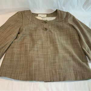 Banana Republic collarless short Jacket. Sz 6 Woven Linen. Fully lined Dark Tan